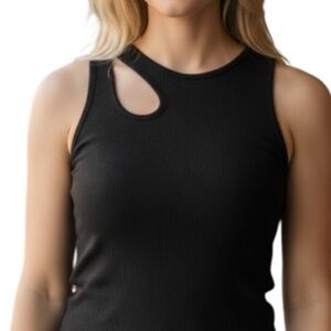 SHEIN Ribbed Cutout Cropped Tank Top Black Asymmetrical Stretch L